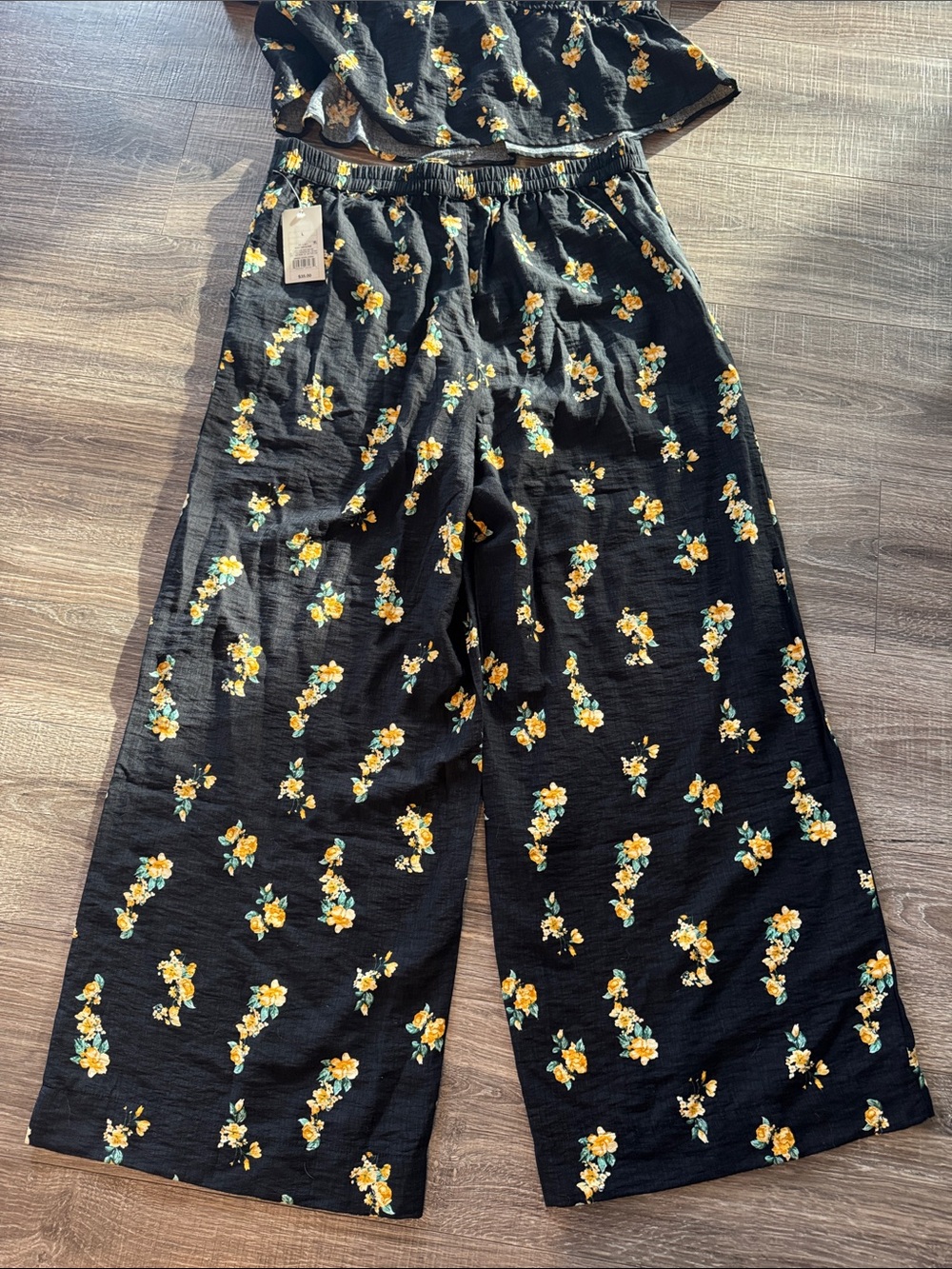 NWT a new day Black Floral Wide-Leg Pants and Top Set - Picture 7 of 9